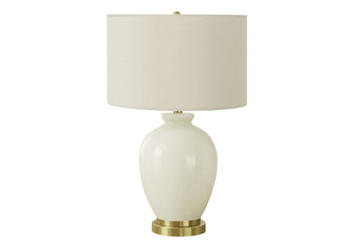 26" Gold and Ivory Ceramic Urn Table Lamp With Cream Drum Shade 