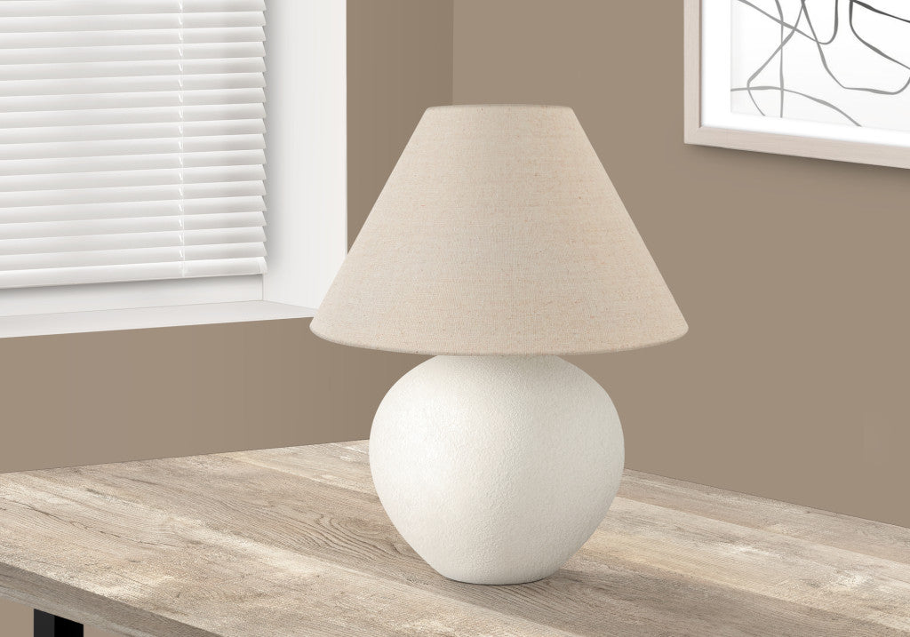 16" Cream Ceramic Round Table Lamp With Cream Empire Shade