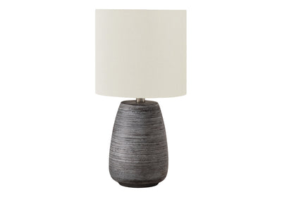 19" Gray Ceramic Round Table Lamp With Ivory Drum Shade 