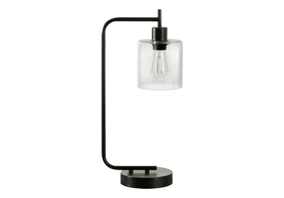 20" Black Metal Round Arched USB Table Lamp With Clear Drum Shade 