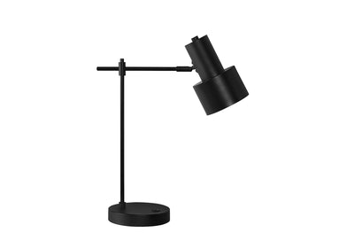 21" Black Metal Round USB Table Lamp With Black Drum Shade 