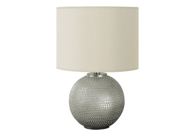 19" Gray Round Table Lamp With Ivory Drum Shade 