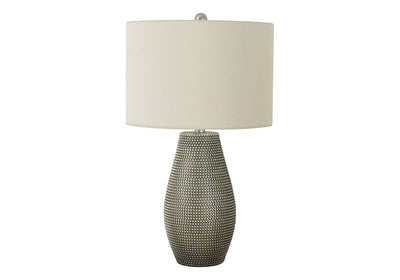 24" Gray Round Table Lamp With Ivory Drum Shade 