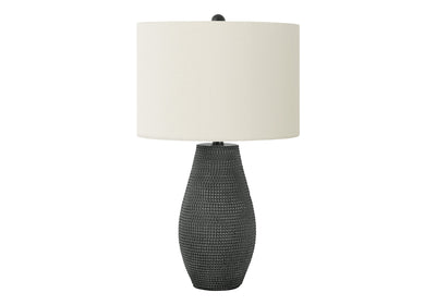 24" Black Round Table Lamp With Ivory Drum Shade 