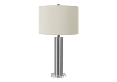 28" Silver Acrylic Cylinder Table Lamp With Ivory Drum Shade 