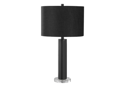 28" Black Metal and Acrylic Cylinder Table Lamp With Black Drum Shade 