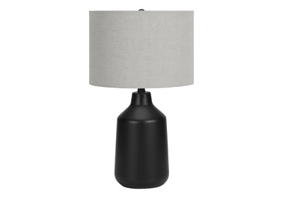 24" Black Concrete Urn Table Lamp With Gray Drum Shade 