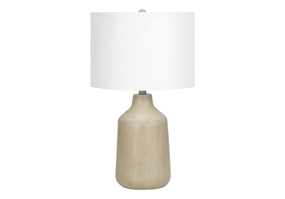 24" Beige Concrete Urn Table Lamp With Ivory Drum Shade 