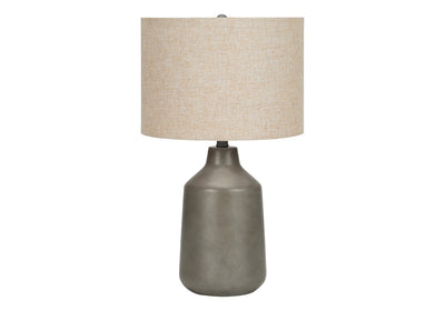 24" Gray Concrete Urn Table Lamp With Beige Drum Shade 
