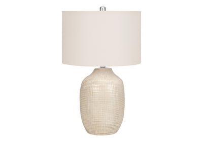 26" Cream Ceramic Urn Table Lamp With Cream Drum Shade 
