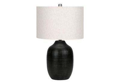 26" Black Ceramic Urn Table Lamp With Ivory Drum Shade 