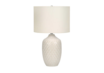 25" Cream Ceramic Urn Table Lamp With Cream Drum Shade 
