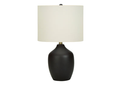 22" Black Ceramic Urn Table Lamp With Ivory Drum Shade 