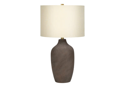 27" Gray Ceramic Urn Table Lamp With Beige Drum Shade 