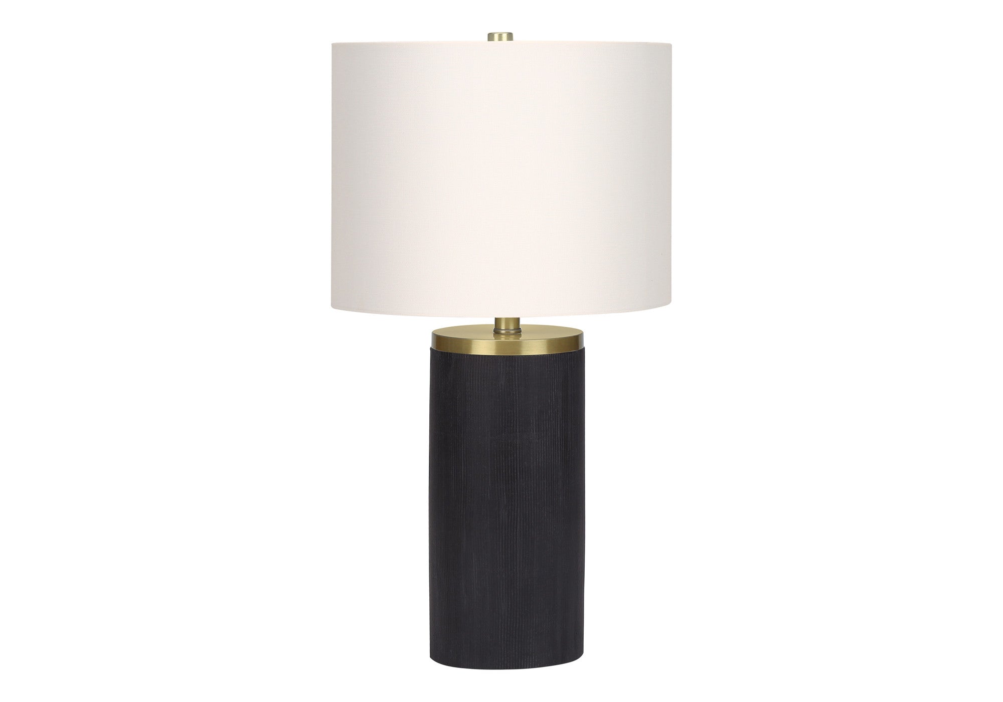 24" Black and Gold Concrete Cylinder Table Lamp With Ivory Drum Shade