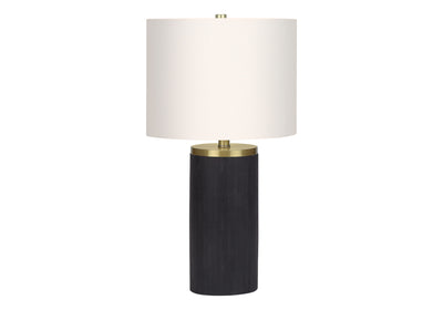 24" Black and Gold Concrete Cylinder Table Lamp With Ivory Drum Shade 