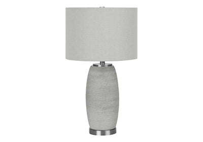 25" Gray and Silver Ceramic Cylinder Table Lamp With Gray Drum Shade 