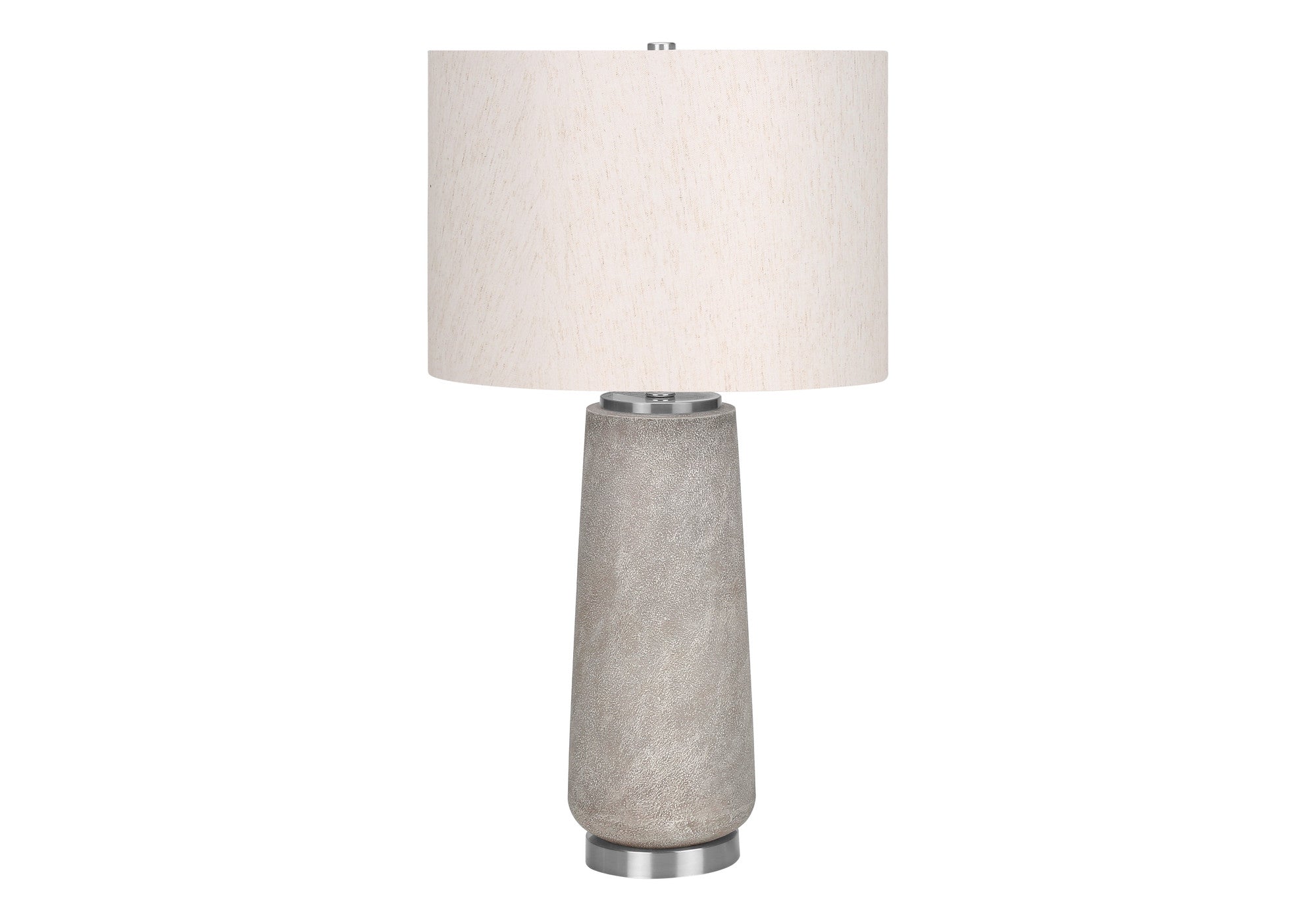 29" Gray and Silver Cylinder Table Lamp With Ivory Drum Shade