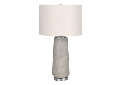 29" Gray and Silver Cylinder Table Lamp With Ivory Drum Shade 