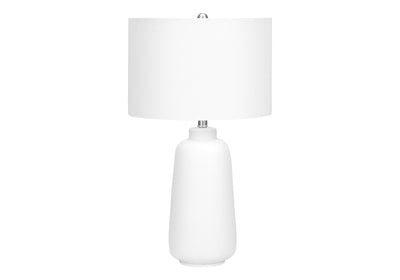 26" Cream Ceramic Cylinder Table Lamp With Cream Drum Shade 