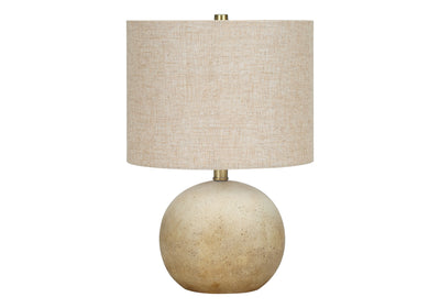 20" Beige Concrete Round Table Lamp With Beige Drum Shade 