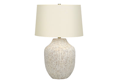 26" Cream Ceramic Round Table Lamp With Cream Empire Shade 