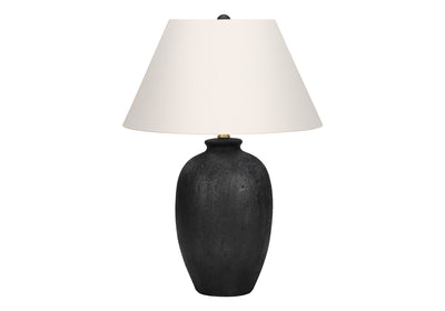 24" Black Ceramic Round Table Lamp With Ivory Empire Shade 