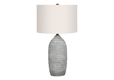 27" Gray Cylinder Table Lamp With Ivory Drum Shade 