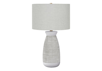 27" Gray and White Ceramic Round Table Lamp With Gray Drum Shade 
