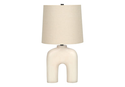 25" Cream Geometric Table Lamp With Beige Empire Shade 