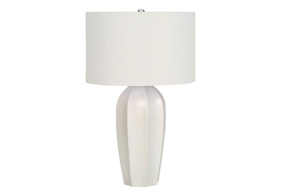 27" Cream Ceramic Geometric Table Lamp With Cream Drum Shade 