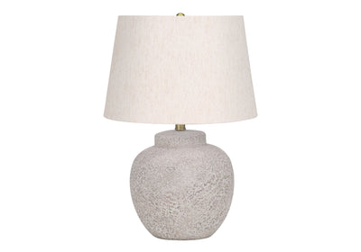 22" Cream Concrete Urn Table Lamp With Cream Abstract Empire Shade 