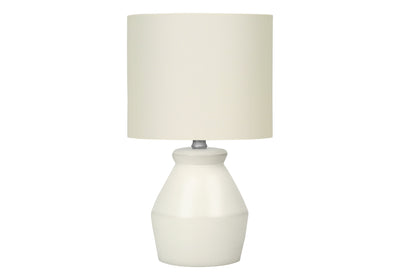 17" Cream Ceramic Geometric Table Lamp With Cream Drum Shade 