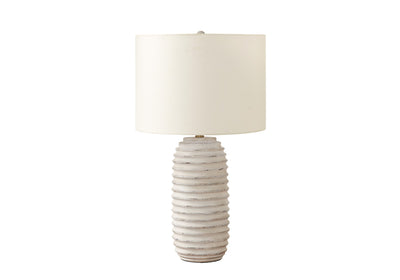 28" Cream Geometric Table Lamp With Cream Drum Shade 