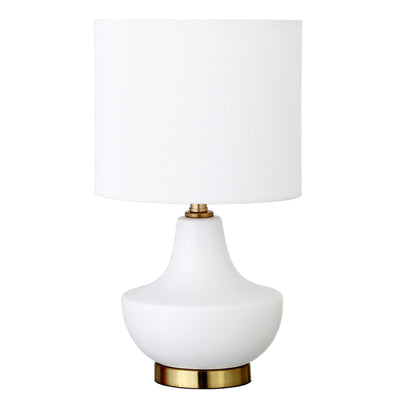 14" Gold and White Ceramic Urn Table Lamp With White Drum Shade 