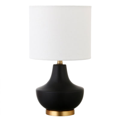 14" Black and Gold Ceramic Urn Table Lamp With White Drum Shade 