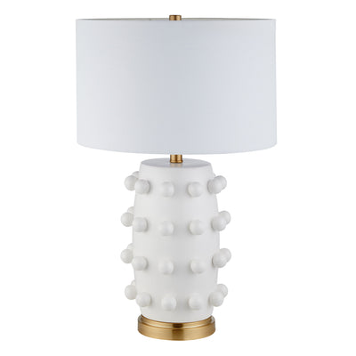 26" Gold and White Ceramic Cylinder Table Lamp With White Drum Shade 