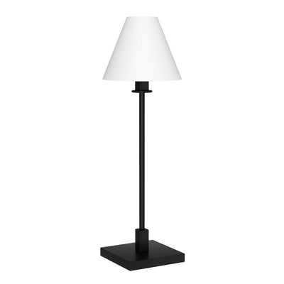 28" Black Metal Candlestick Table Lamp With White Cone Shade 