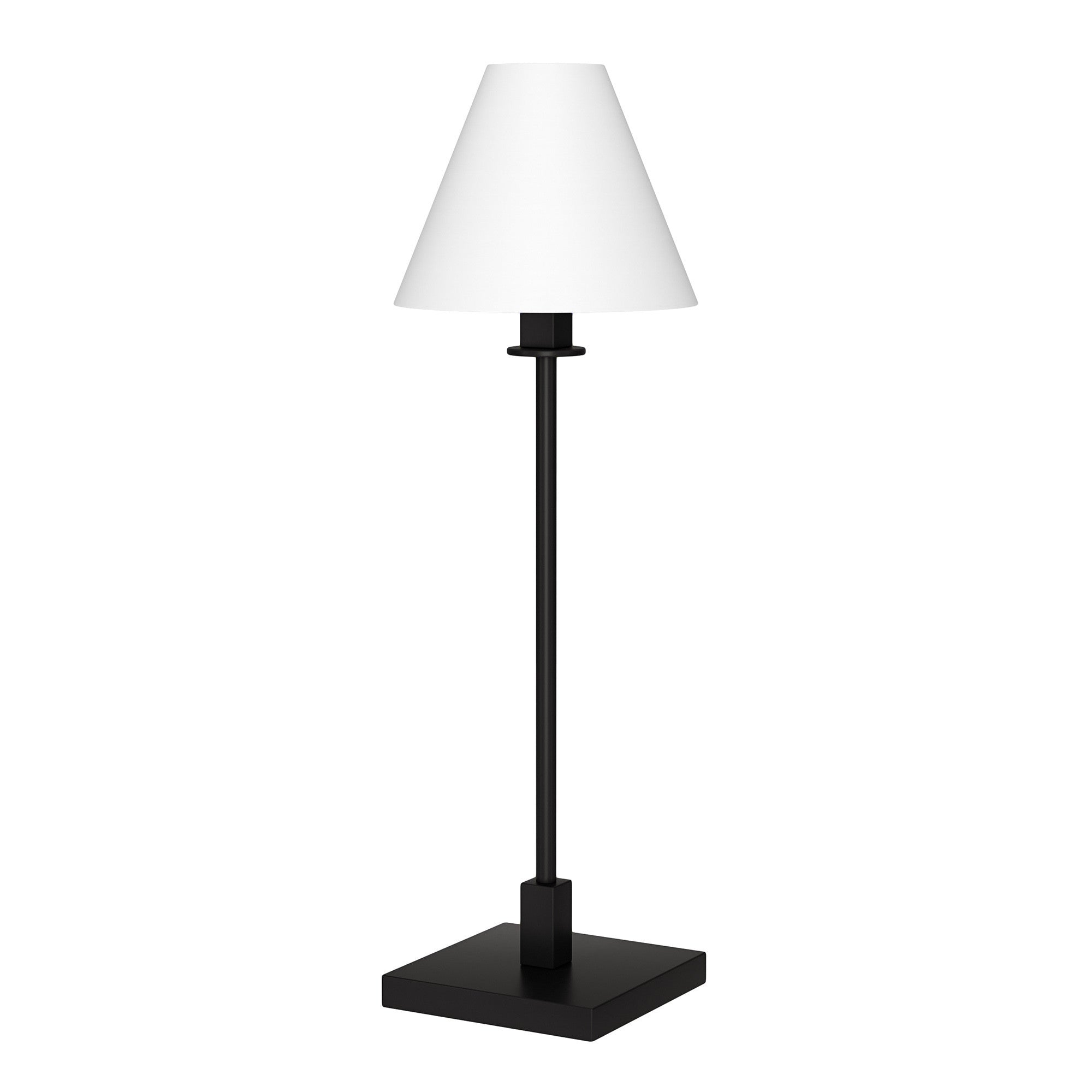 28" Black Metal Candlestick Table Lamp With White Cone Shade