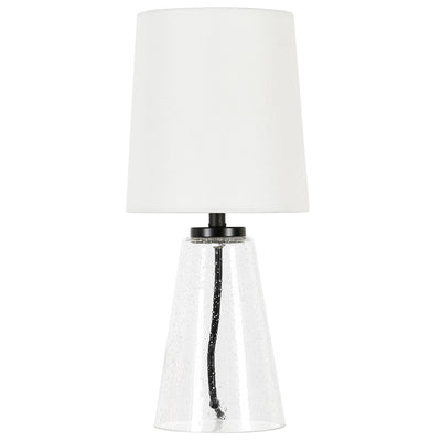 16" Clear Glass Geometric Table Lamp With White Drum Shade 