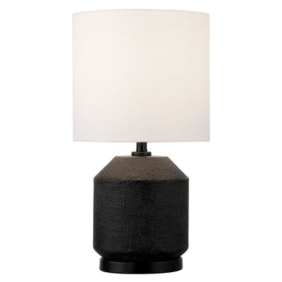15" Black Ceramic Cylinder Table Lamp With White Drum Shade 