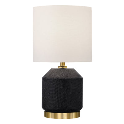 15" Black and Gold Ceramic Cylinder Table Lamp With White Drum Shade 