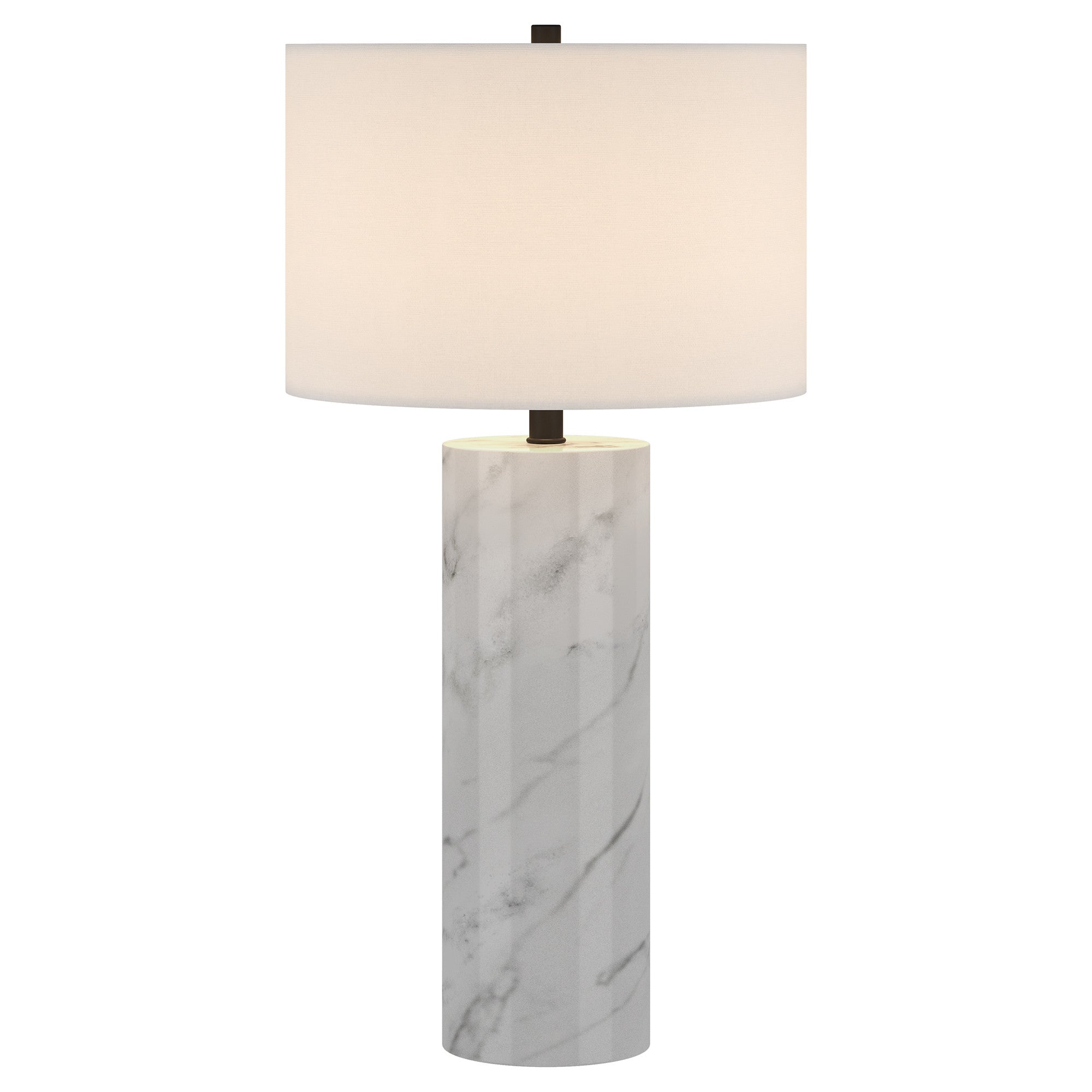 30" White Marble Cylinder Table Lamp With White Drum Shade