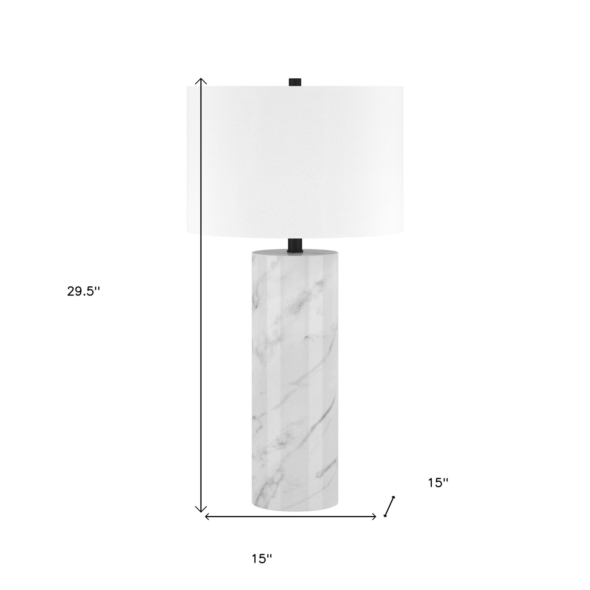 30" White Marble Cylinder Table Lamp With White Drum Shade