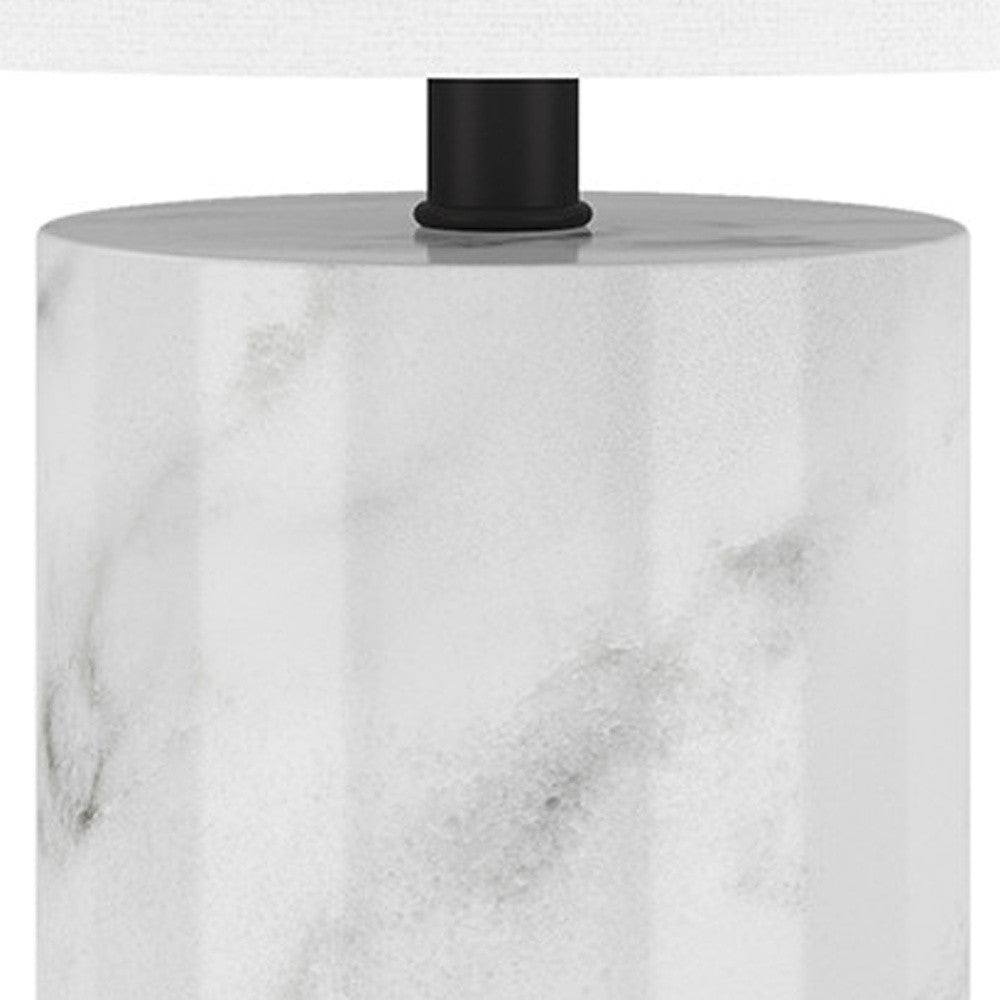 30" White Marble Cylinder Table Lamp With White Drum Shade