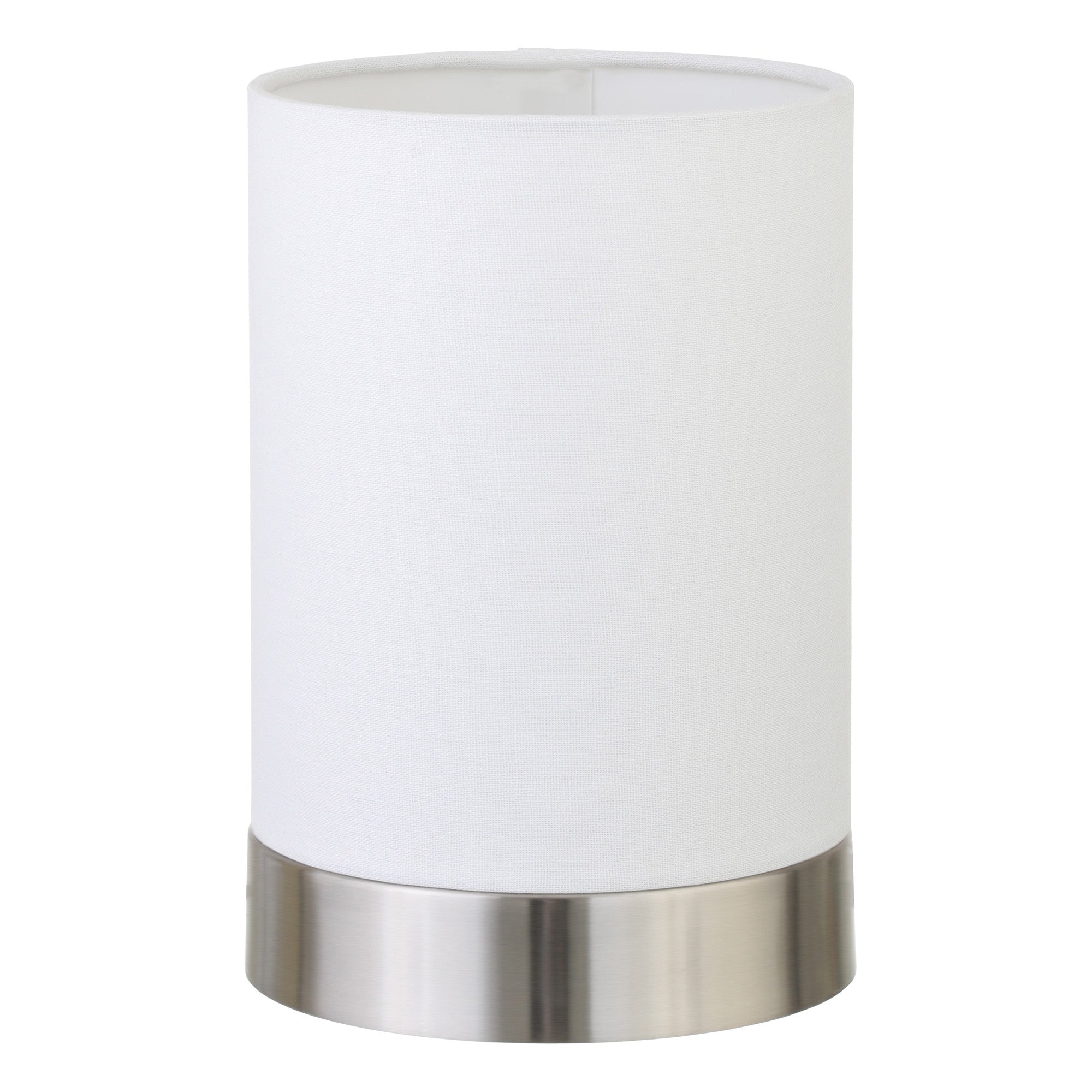 9" Silver Metal Cylinder Bedside Table Lamp With White Drum Shade