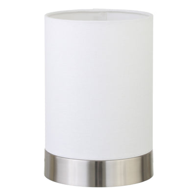 9" Silver Metal Cylinder Bedside Table Lamp With White Drum Shade 