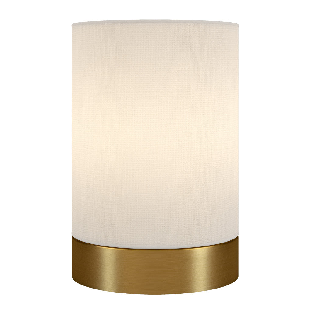 9" Brass Metal Cylinder Bedside Table Lamp With White Drum Shade