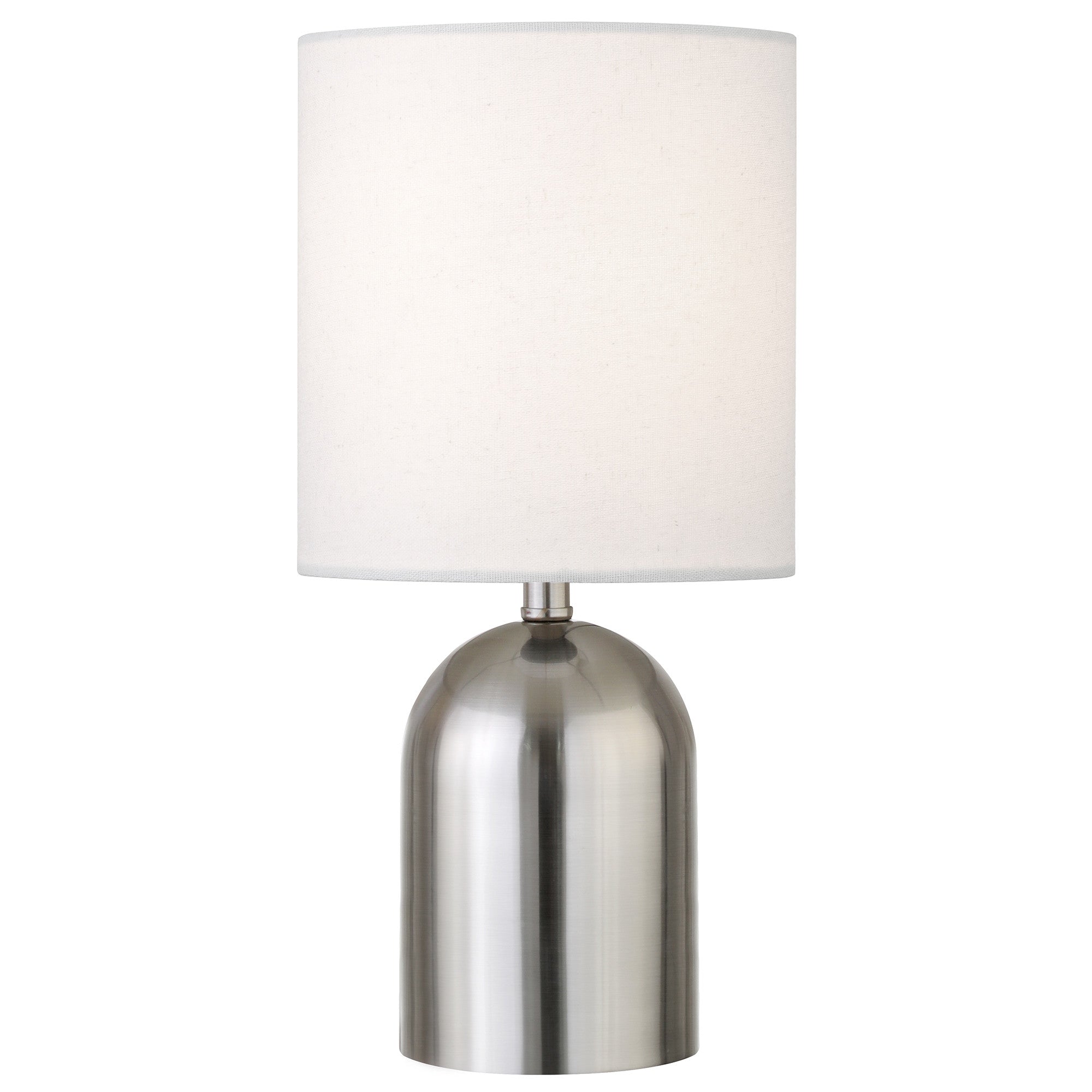 13" Silver Metal Cylinder Table Lamp With White Drum Shade