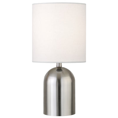 13" Silver Metal Cylinder Table Lamp With White Drum Shade 